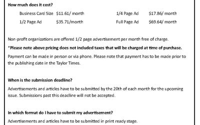 Do You Have An Ad You Want To See In Our Monthly Taylor Times Publication?