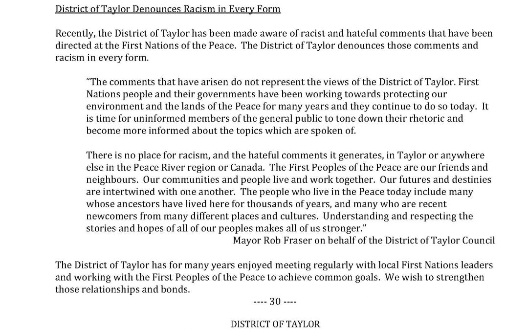 District of Taylor Denounces Racism in Every Form