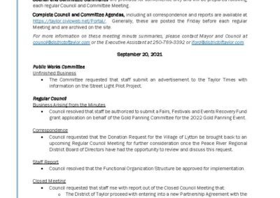 September 20, 2021 Council and Committee Meeting Summary