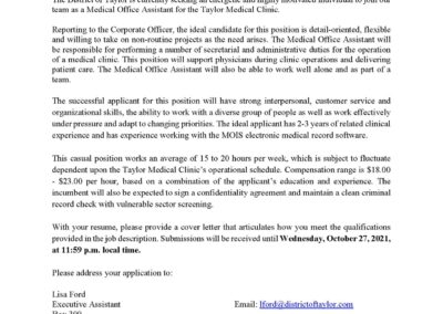 Medical Office Assistant Employment Opportunity