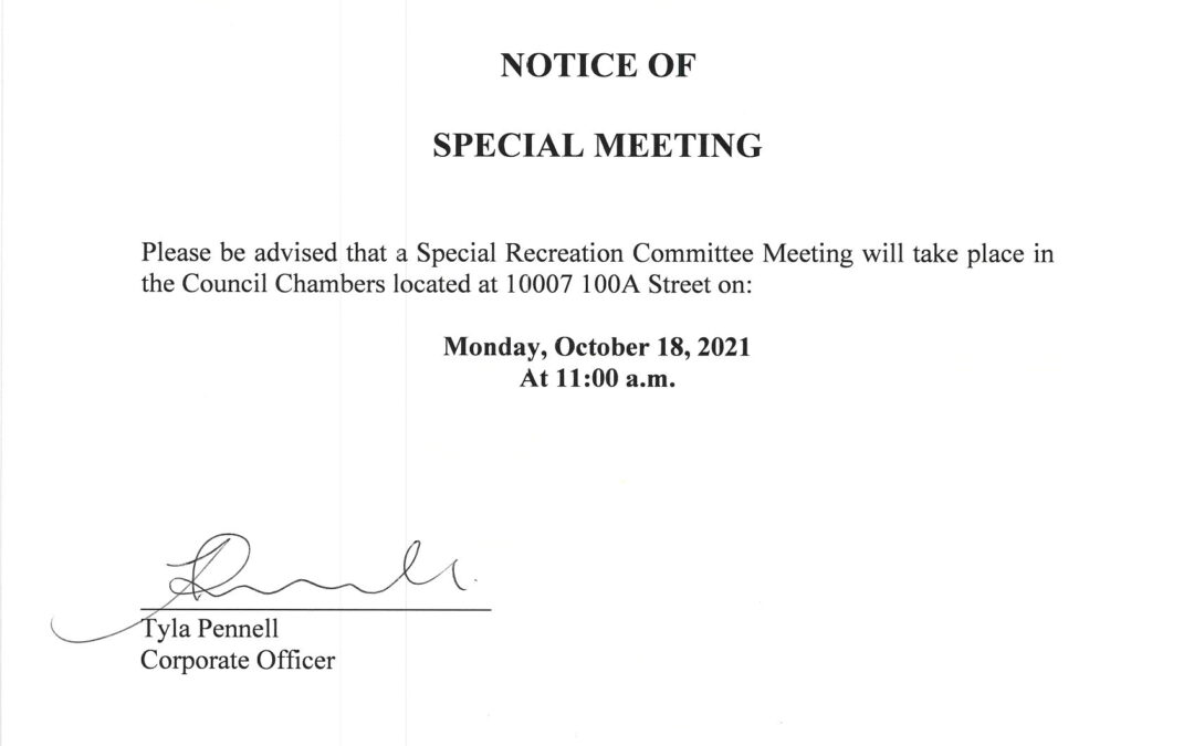 Notice of Special Recreation Committee Meeting