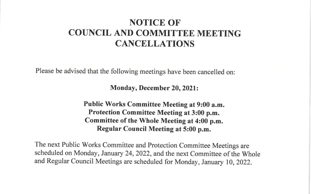 Notice of Time Change for December 6, 2021 Committee of the Whole Meeting