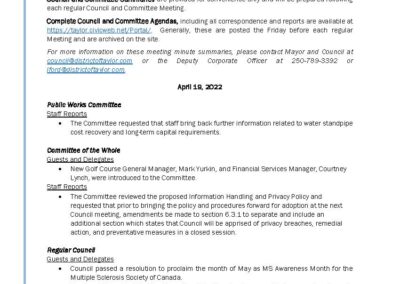 April 19, 2022 Council and Committee Meeting Summary