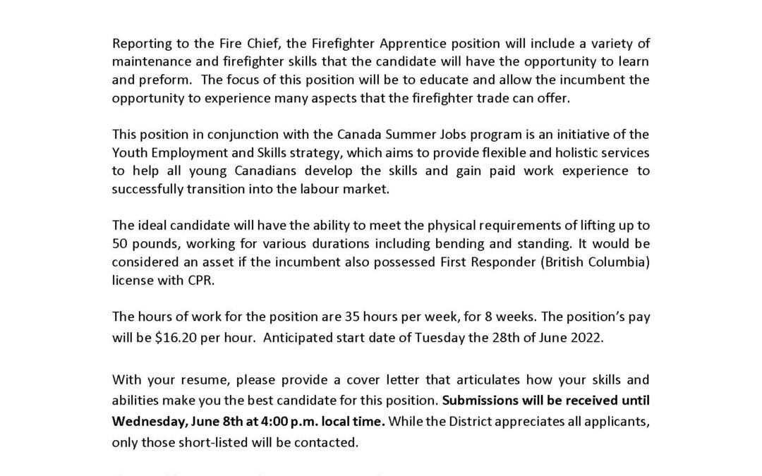 Firefighter Apprentice Employment Opportunity