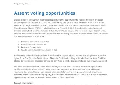 Peace River Regional District Assent Voting Opportunities
