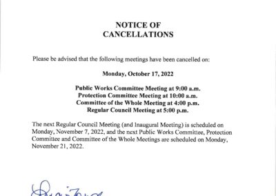 Notice of Meeting Cancellations