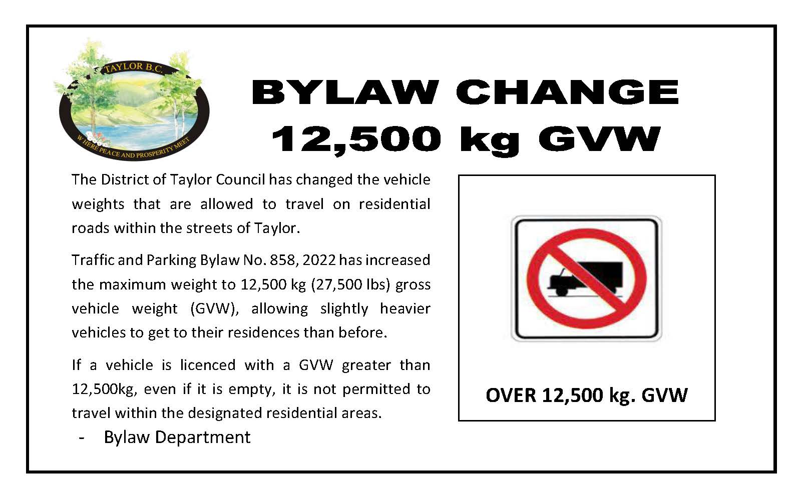 Please be advised of the following Traffic and Parking Bylaw changes