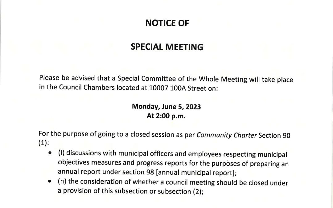June 5, 2023 Notice of Special Meeting