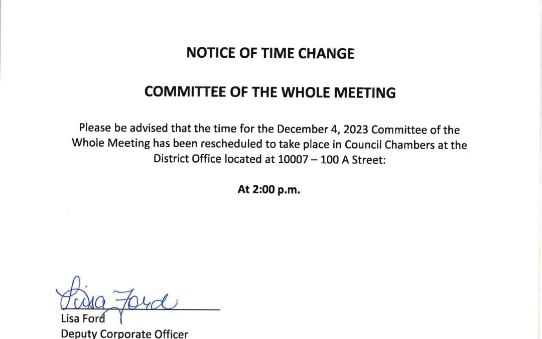 Notice of Meeting Time Change