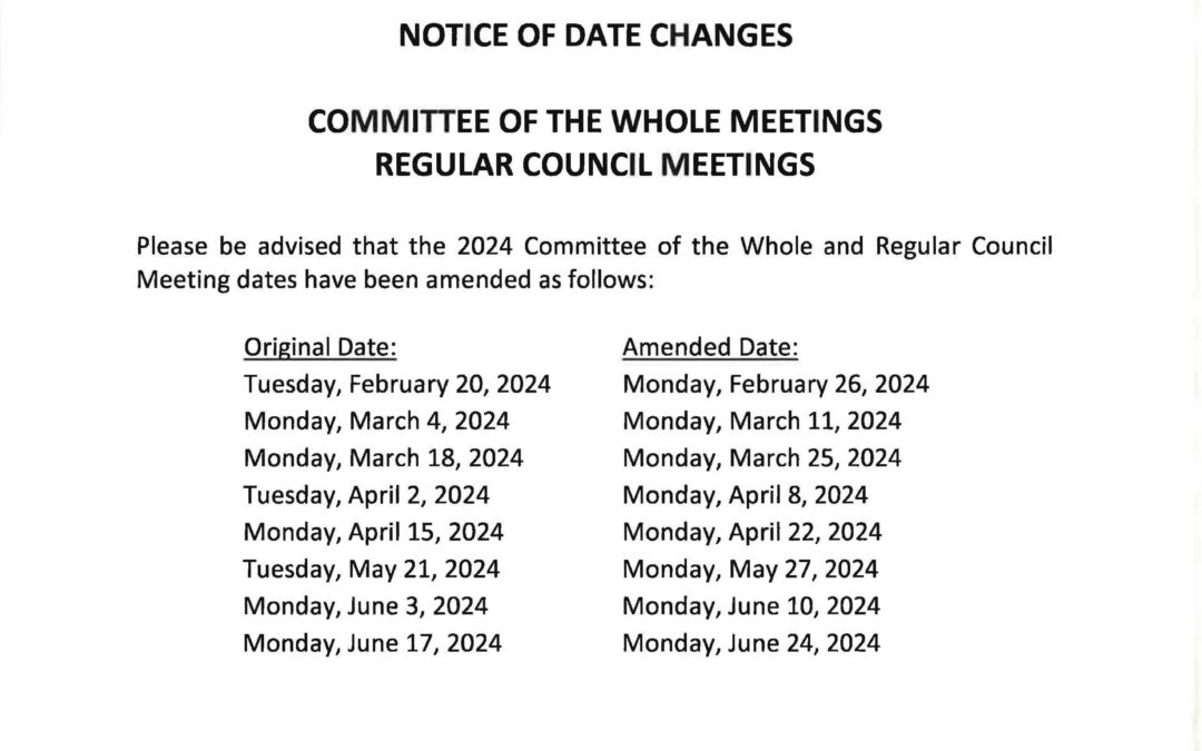 Notice of Meeting Date Changes