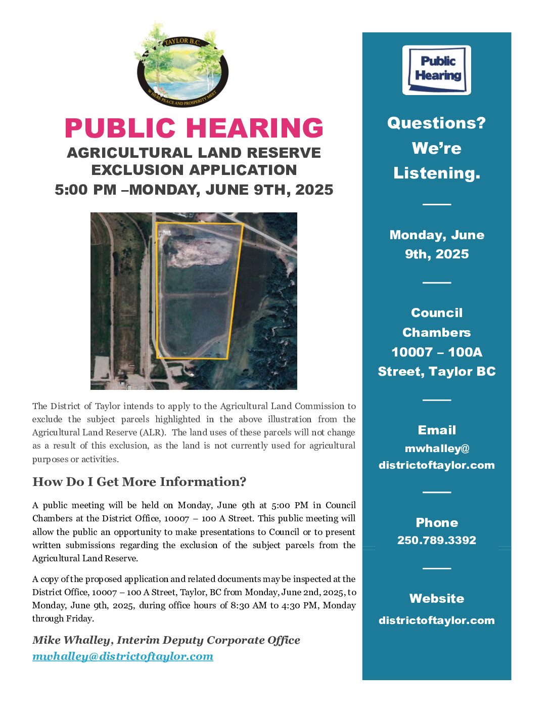 Public Notice: AGRICULTURAL LAND RESERVE EXCLUSION APPLICATION 5:00 PM –MONDAY, JUNE 9TH, 2025