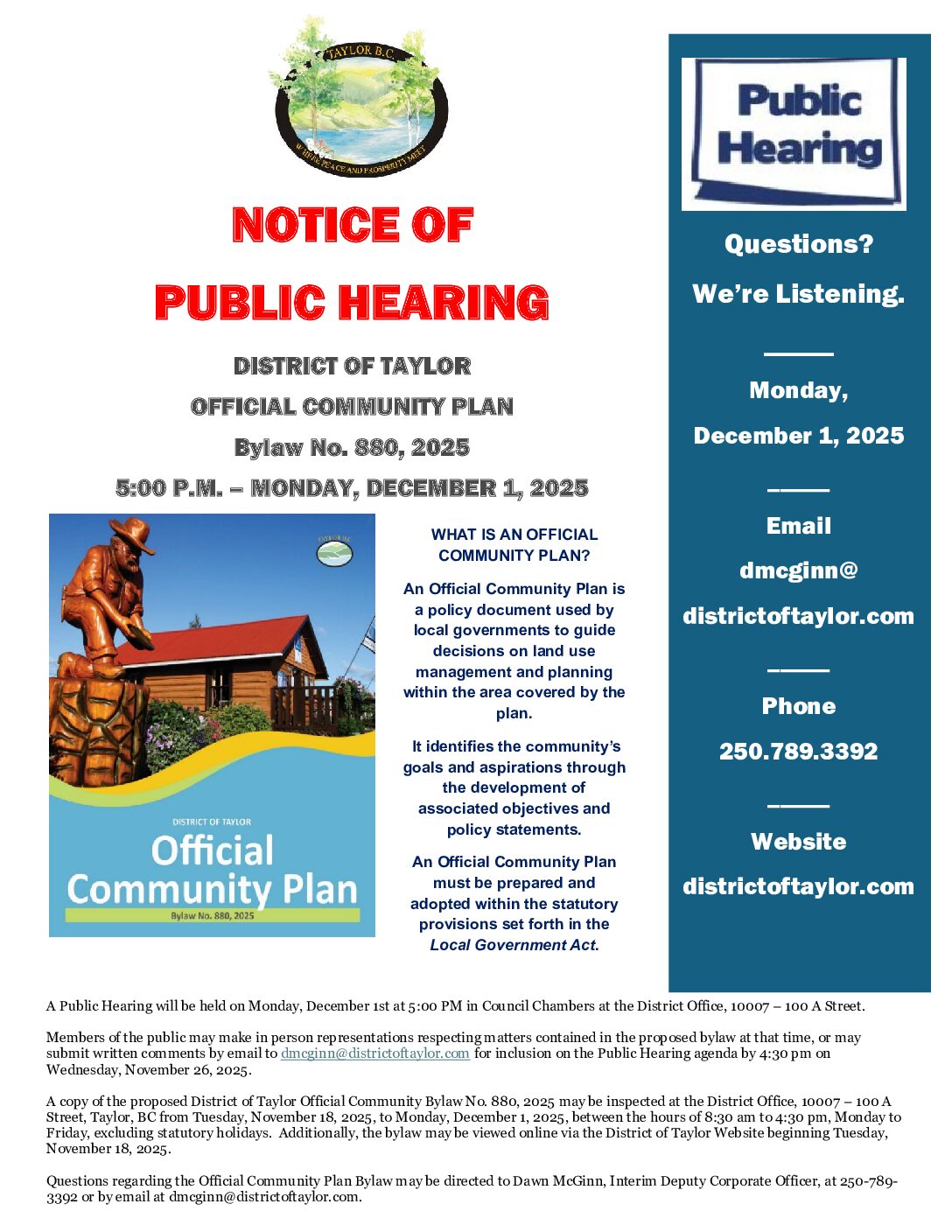 Public Notice: Official Community Plan Bylaw No. 880, 2025