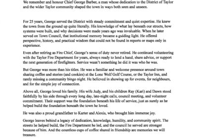 In Remembrance and Honour of Chief George Barber