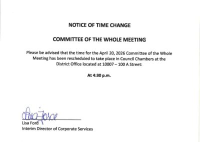 Notice of Time Change Committee of The Whole Meeting for April 20th, 2026.