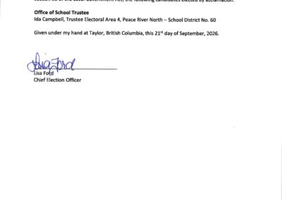 Declaration of Election By Acclamation: School District No. 60 Trustee